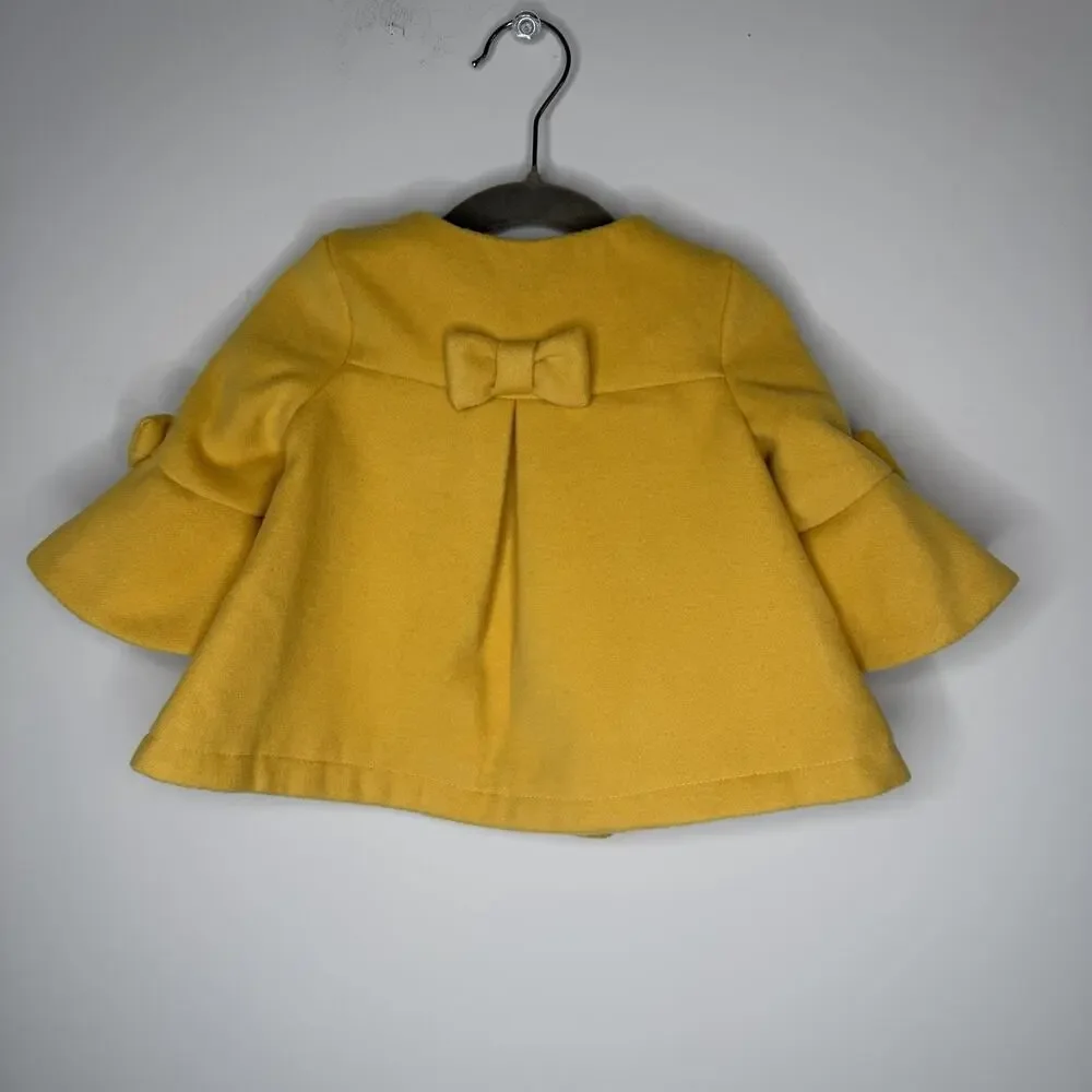 Max Studio Girls Pea Coat Yellow Size 12 Months Bell Sleeves With Bows